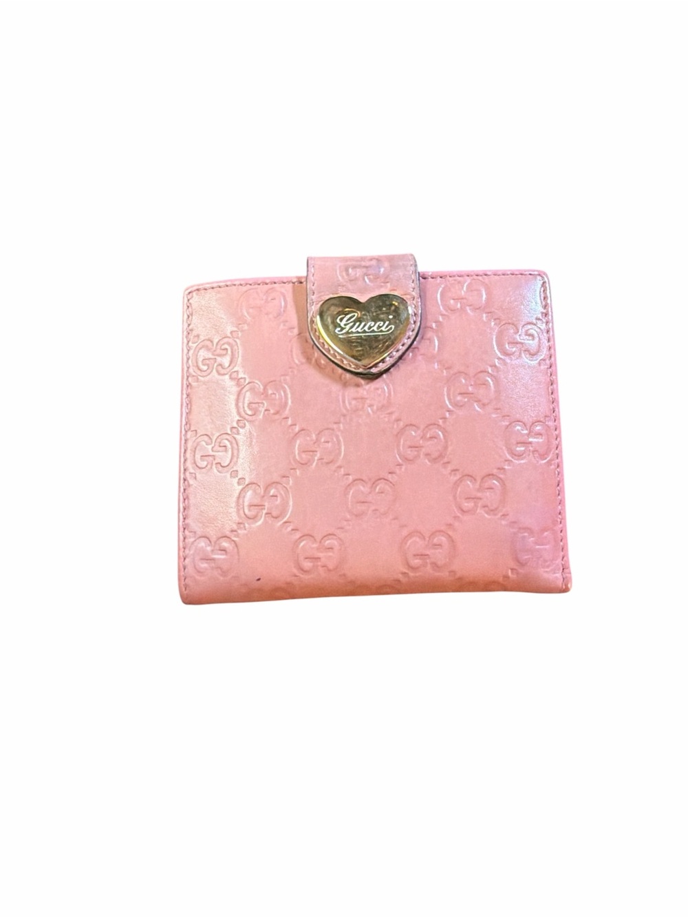 AUTHENTIC Gucci Metallic Pink Guccissima Leather Heart Wallet + COA